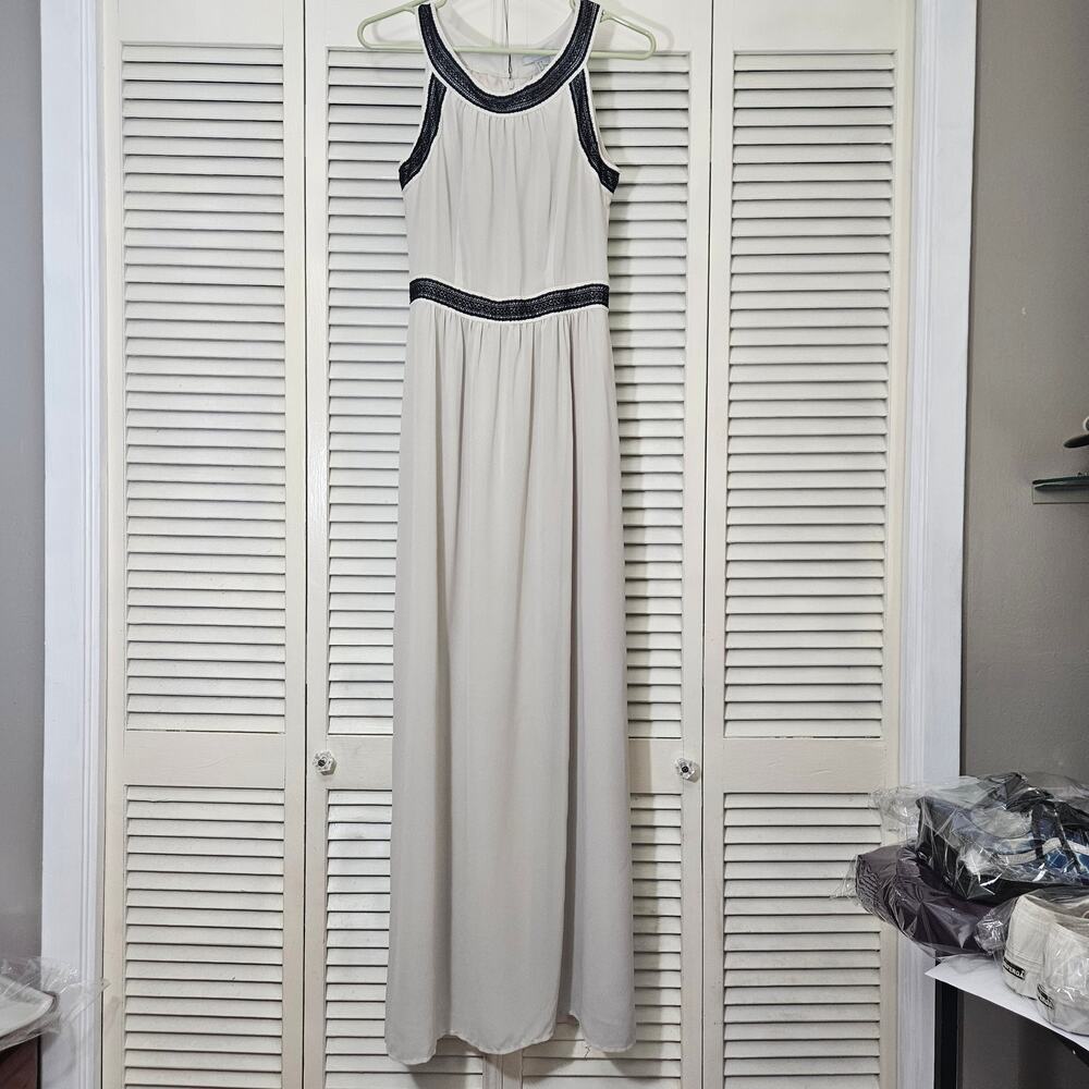 H&M Cream Chiffon Maxi Dress with Black Lace Detail - Size 6 NWT - Picture 2 of 11